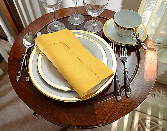 Hemstitch festive dinner napkin. Warm Yellow color