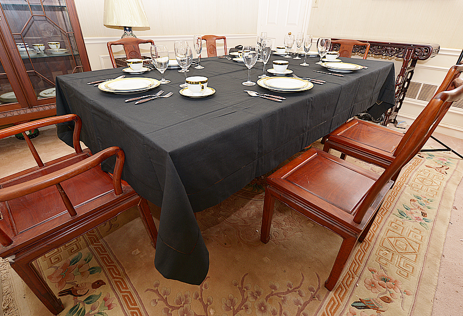 Hemstitch festive Black long rectangular tablecloth, dinning room tablecloth