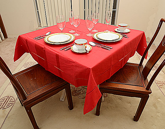 Hemstitch Festive Red 54"square tablecloth