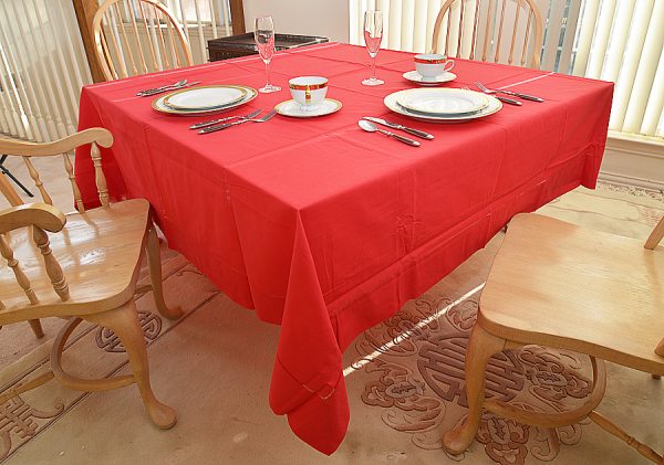 Hemstitch Festive 90" Square Tablecloth, Red color 90" square tablecloth, Large Square tablecloth, Red Festive square tablecloth