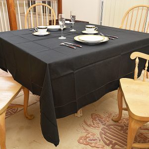 Square Hemstitch Tablecloth. 70″ x 70″ Square. Black Colored.