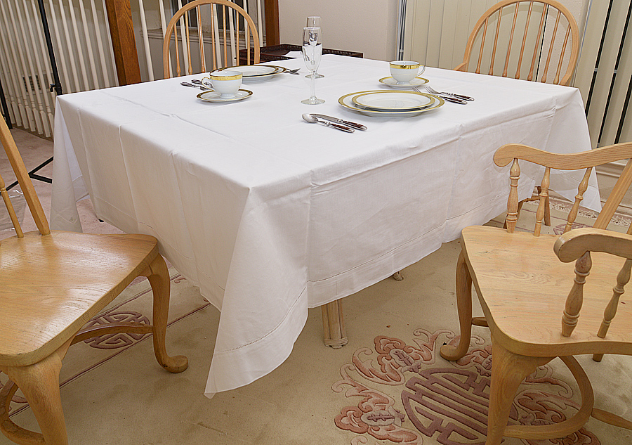 Hemstitch festive 70" square tablecloth, white 70" square tablecloth