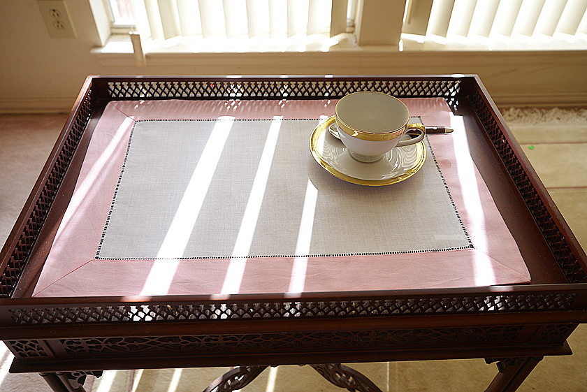 Hemstitch Placemat, Color on Color Cherry Blossom Border.