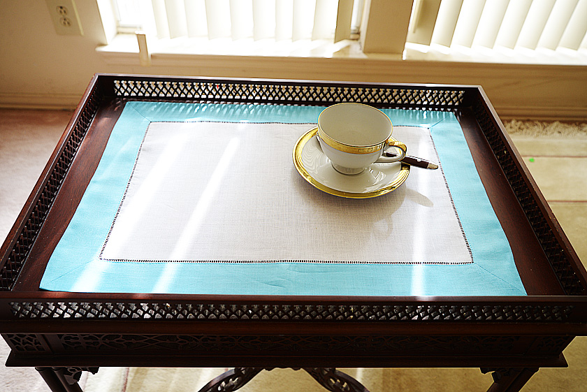 Hemstitch Placemat, Color on Color Capri Blue Border.