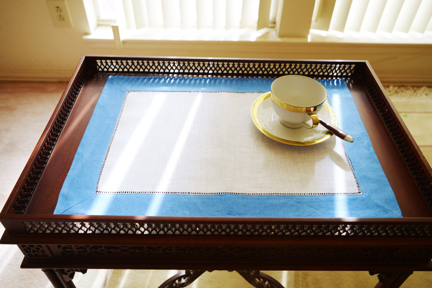 Hemstitch Placemat, Color on Color French Blue Border.