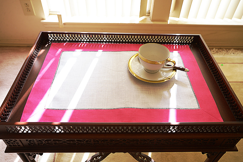 Hemstitch Placemat, Color on Color Hot Pink Border.