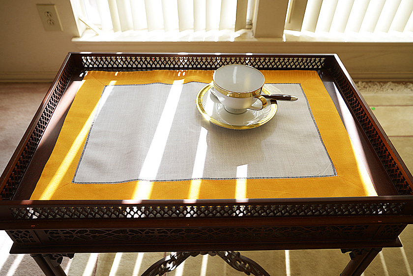 Hemstitch Placemat, Color on Color Iceland Poppyi Border.