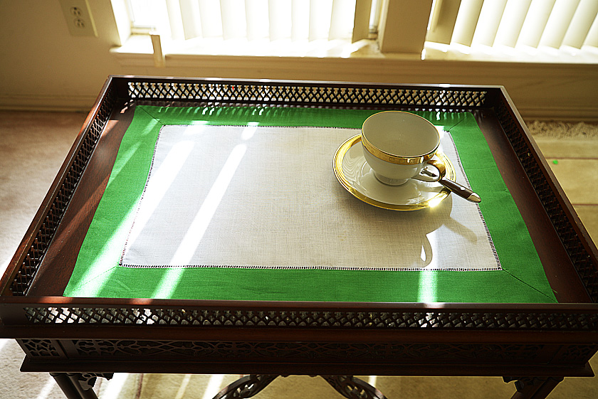 Hemstitch Placemat, Color on Color Xmas Green Border.
