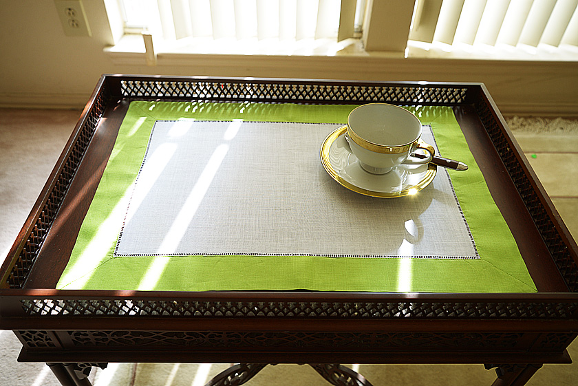 Hemstitch Placemat, Color on Color Hot Green Border.