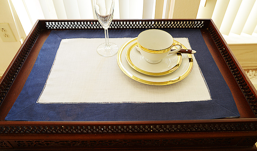 Hemstitch Placemat, Color on Color Navy Border.