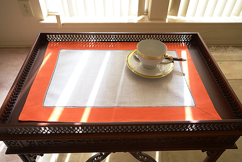 Hemstitch Placemat, Color on Color Hot Orange Border.