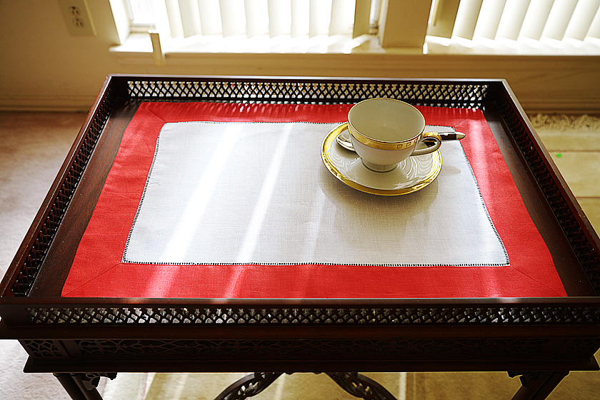 Hemstitch Placemat, Color on Color Red Border.