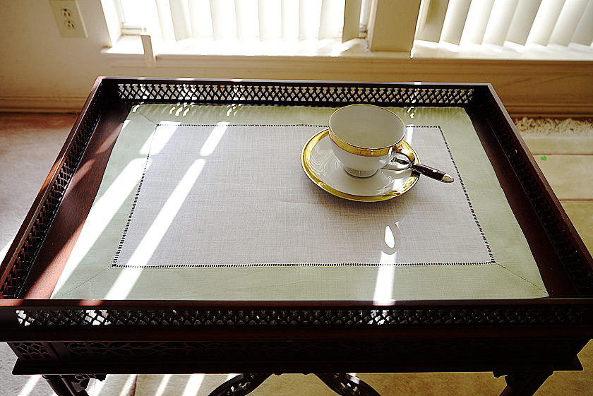 Hemstitch Placemat, Color on Color Seacrest Green Border.