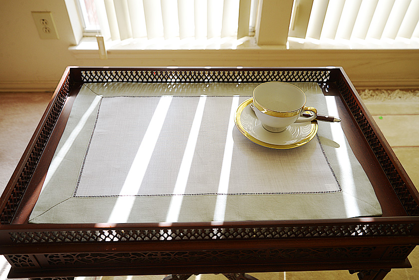 Hemstitch Placemat, Color on Color Slate Gray Border.