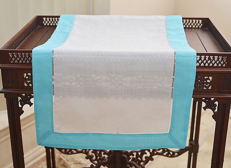 Hemstitcb Table Runner, Color On Aquarius Color Border.