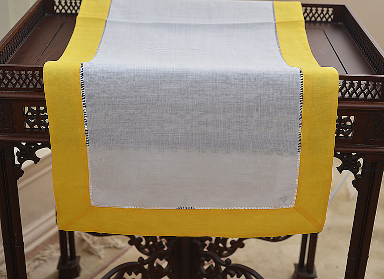 Hemstitcb Table Runner, Color On Habanero Gold Color Border.