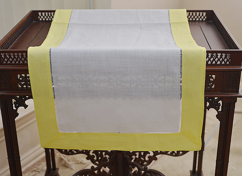 Hemstitcb Table Runner, Color On Lemon Verbena Color Border.