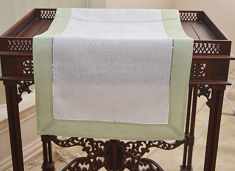 Hemstitcb Table Runner, Color On Tender Green Color Border.