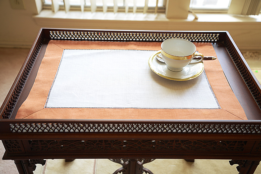 Hemstitch Placemat, Color on Color Ivory On Burnt Orange border