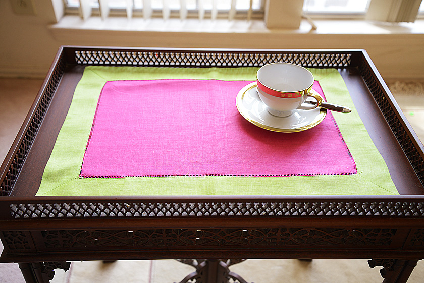 Hemstitch Placemat, Color on Color Hot Pink On Hot Green Border