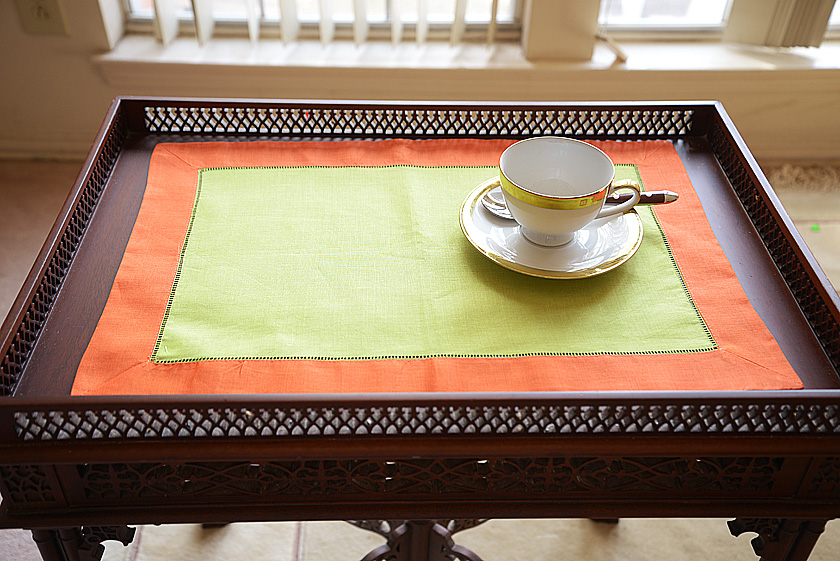 Hemstitch Placemat, Color on Color Hot Green On Hot Orange Border