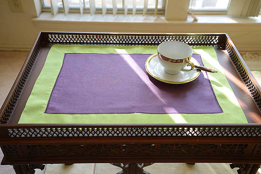 Hemstitch Placemat, Color on Color Purple On Hot Green border.
